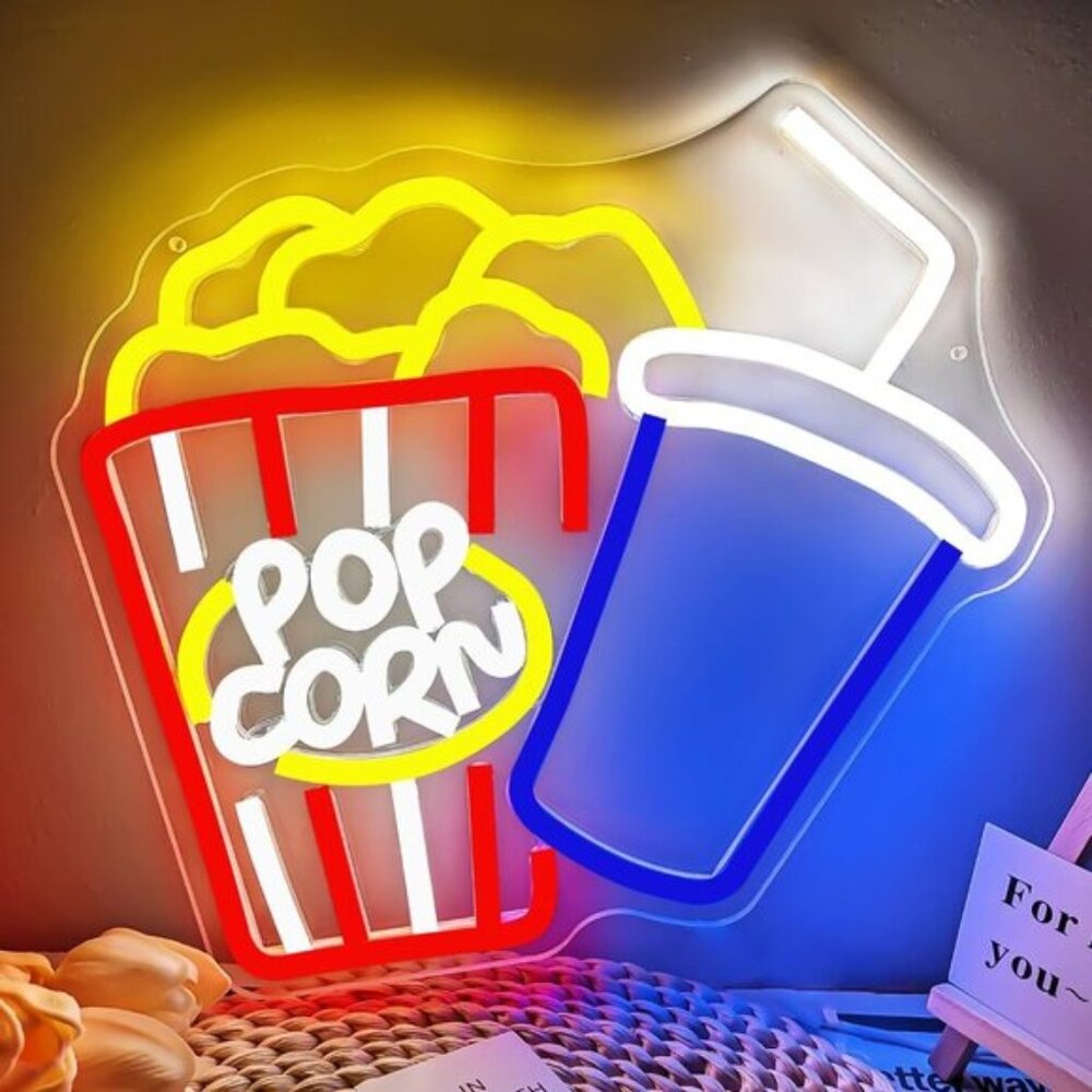 New Popcorn Neon Sign, Dimmable LED Light for Cinema, Party, Wall & Shop Decor